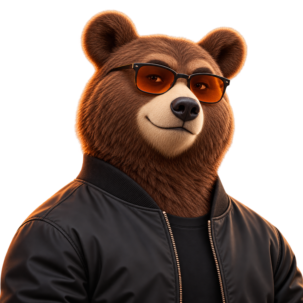 Gấu đại diện Bear Freelancer mặc áo bomber và kính cam